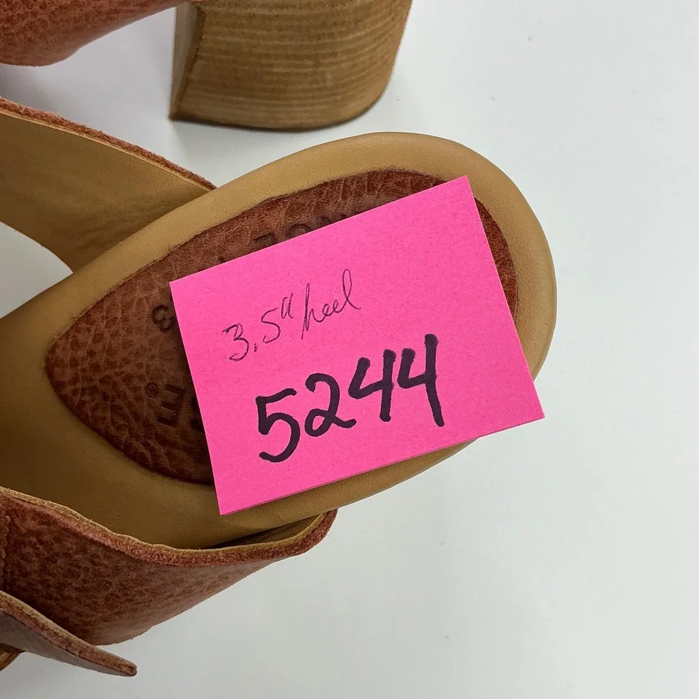 Kork-Ease Brown Leather Platform Sandal Women Size 9M Block Heel Slide K70428